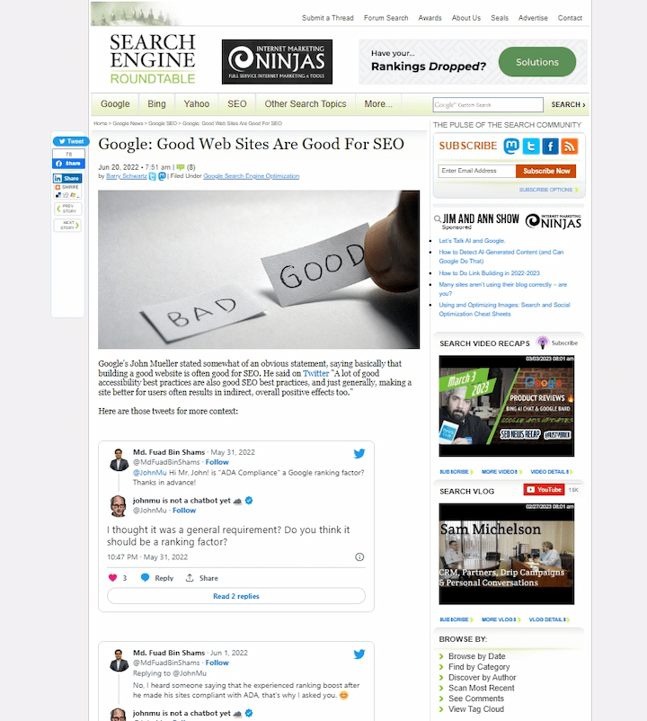 I Was Mentioned in a post by Search Engine-Roundtable